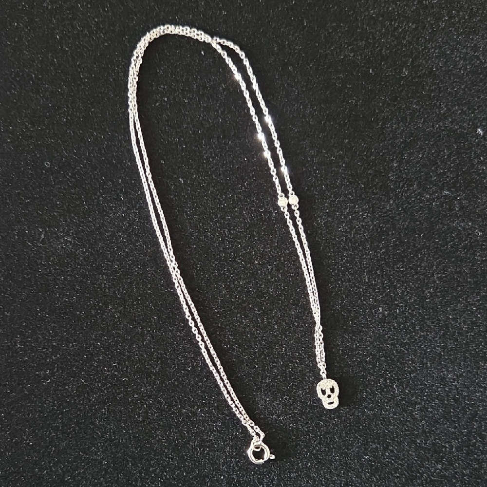 Diamond and Silver Skull Necklace - Picture 6 of 7